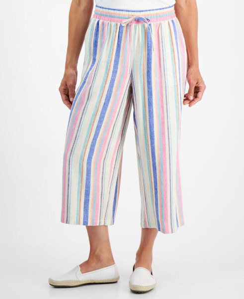 Petite Striped Wide-Leg Cropped Pants, Created for Macy's