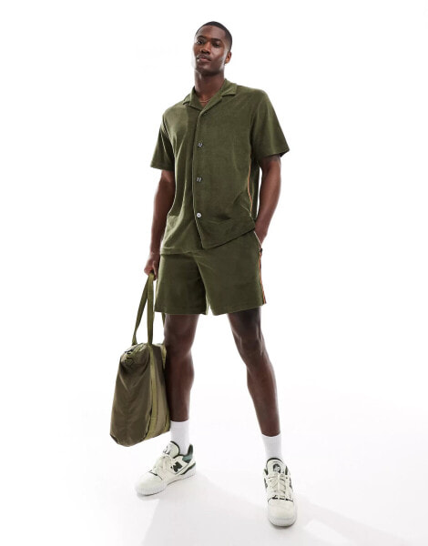 PS Paul Smith towel stripe short sleeve shirt co-ord in khaki