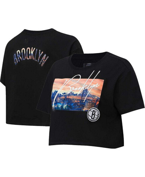 Women's Black Brooklyn Nets Cityscape Crop Boxy T-shirt