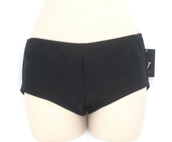 W Swim Black Bikini Bottom Womens Solid Beach Boy Shorts Swimwear Size XS