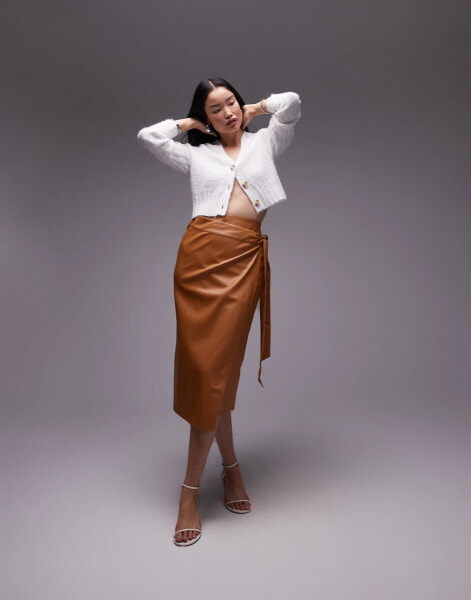 Never Fully Dressed PU wrap midi skirt in camel