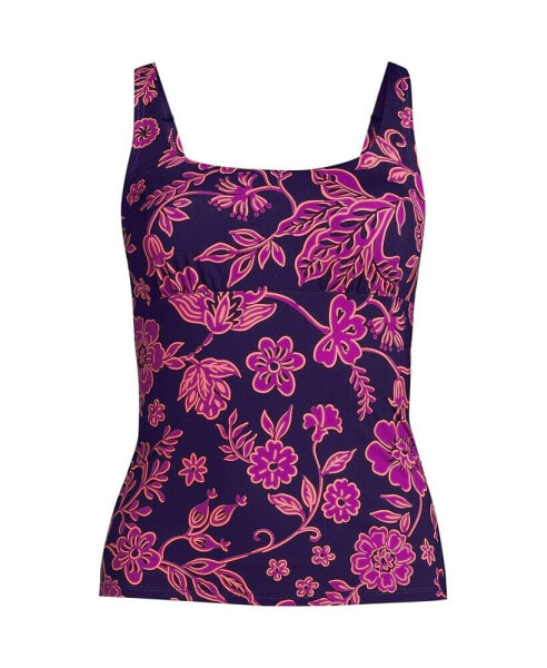 Women's Mastectomy Chlorine Resistant Square Neck Tankini Swimsuit Top Adjustable Straps