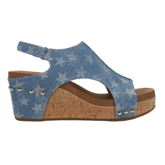 Corkys Carley Patriotic Studded Wedge Womens Blue Casual Sandals 30-5316-LBDS