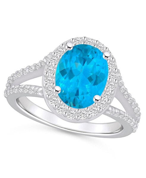 Blue Topaz (3-5/8 ct. t.w.) and Diamond (3/4 ct. t.w.) Halo Ring in 14K White Gold