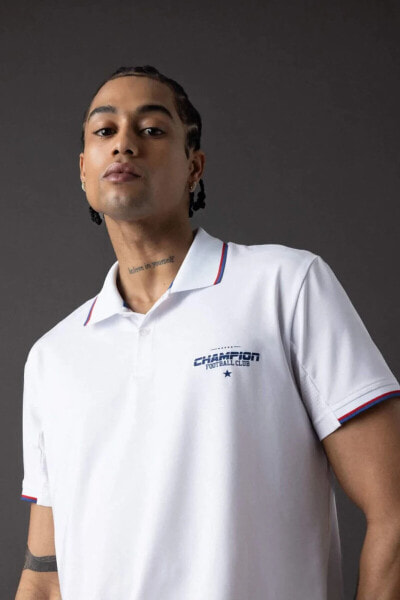DeFactoFit Standart Fit Baskılı Kısa Kollu Sporcu Polo Tişört