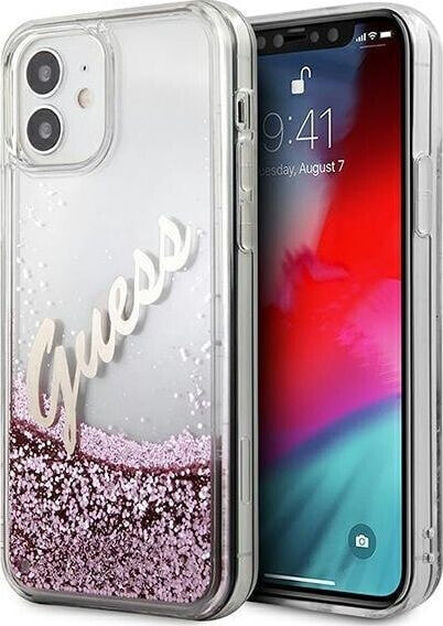 Guess Etui Guess GUHCP12SGLVSPI Apple iPhone 12 mini różowy/pink hardcase Glitter Vintage Script