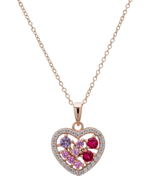 Lab Grown Multi-Gemstone Heart Cluster 18" Pendant Necklace (1 ct. t.w.) in Rose Gold-Plated Sterling Silver