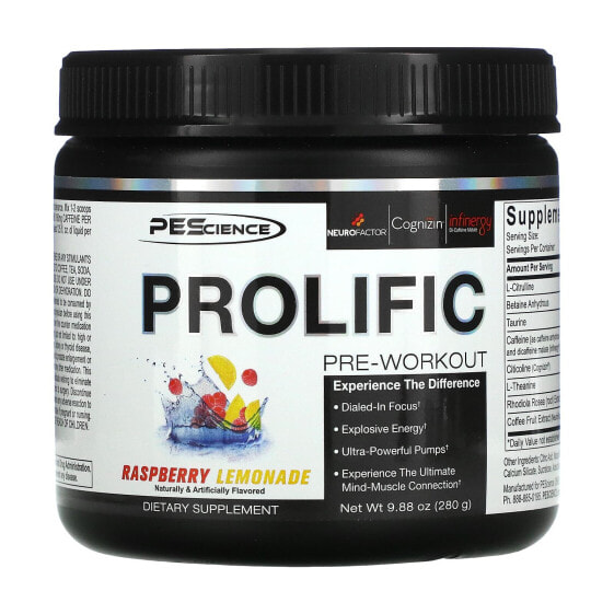 Prolific, Pre Workout, Raspberry Lemonade, 9.88 oz (280 g)