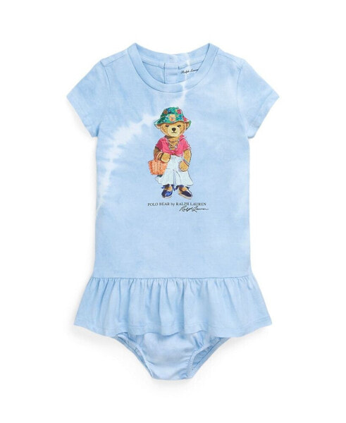 Baby Girls Tie-Dye Polo Bear Cotton Dress and Bloomer Set