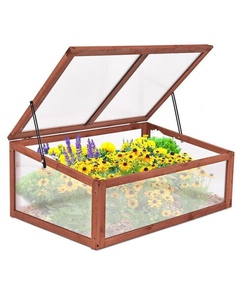 Садовый декор Costway Портативная деревянная теплица для растений Cold Frame Raised Plants Bed Protection