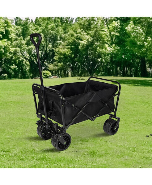 100L Collapsible Folding Beach Wagon Cart with 220Lbs Large Capacity, Wagons Carts Heavy Duty Foldable with Big Wheels for Sand, Garden, Camping