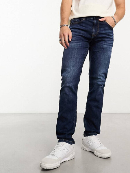 Only & Sons weft regular fit stretch jeans in mid wash 