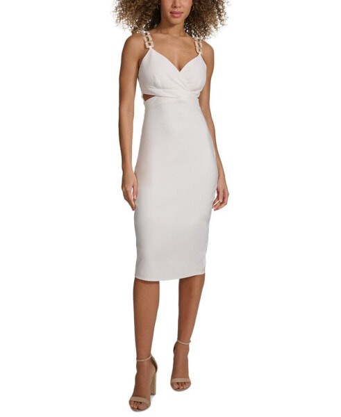 Women's Embellished-Strap Midi A-Line Dress