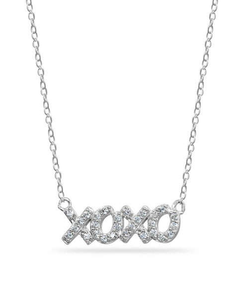 Cubic Zirconia "XOXO" Nameplate Necklace in Sterling Silver
