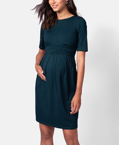 Women's Maternity Nursing Short Sleeve Dress - Emerald Green