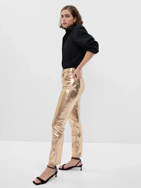 High Rise Vegan Leather Vintage Slim Jeans