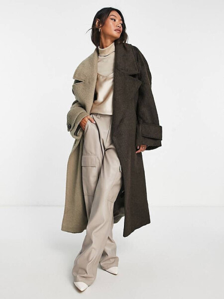 ASOS DESIGN smart half and half oversized coat in stone