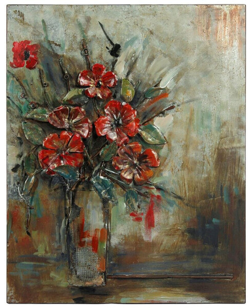 Bouquet Mixed Media Iron Hand Painted Dimensional Wall Art, 40" x 32" x 2.5"
