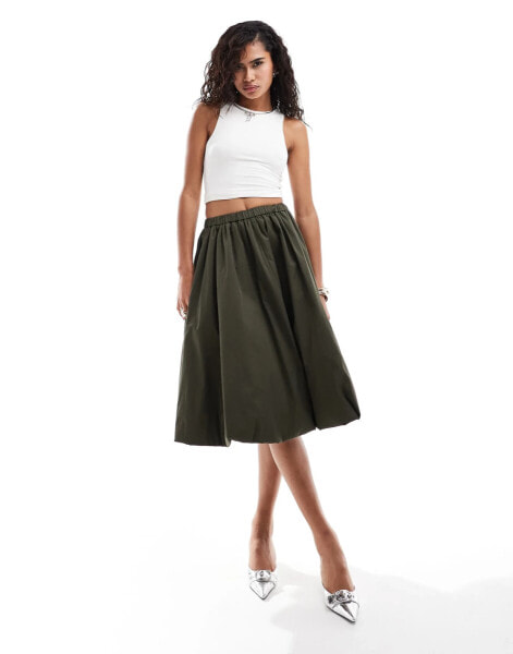 Amy Lynn puffball midi skirt in khaki