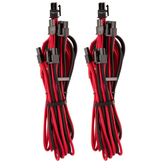 Corsair Premium Sleeved PCIe Dual-Kabel, Doppelpack (Gen 4) - rot/schwarz