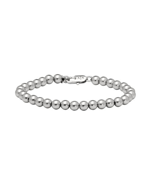 Men's Silver-Tone Brass Beaded Bracelet