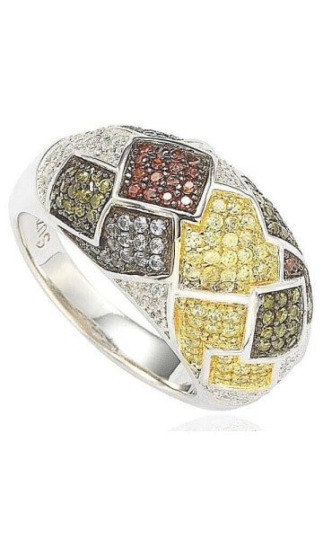 Suzy Levian Sterling Silver Cubic Zirconia Patched Exotic Ring