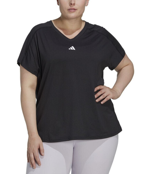 Футболка Adidas Plus Size Train Essentials V-Neck Темно-синяя - женская