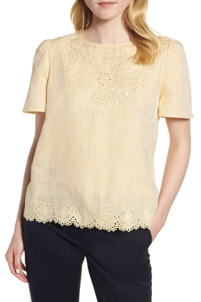 Nordstrom Signature 153388 Women's Embroidered Eyelet Top Yellow Sz. Small