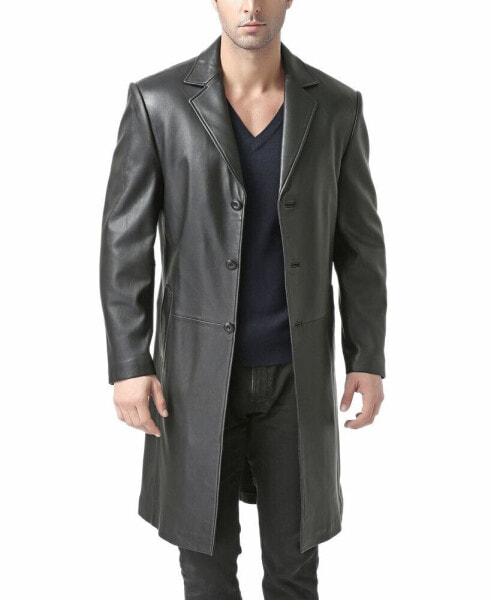 Men Classic Leather Long Walking Coat - Tall