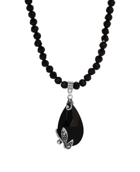 2028 glass Black Beaded Teardrop Necklace