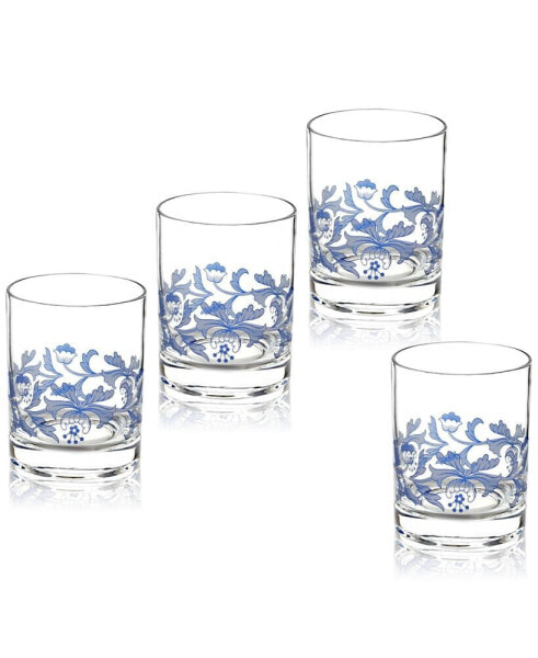 Blue Italian Double Old Fashioned Glasses, Set of 4