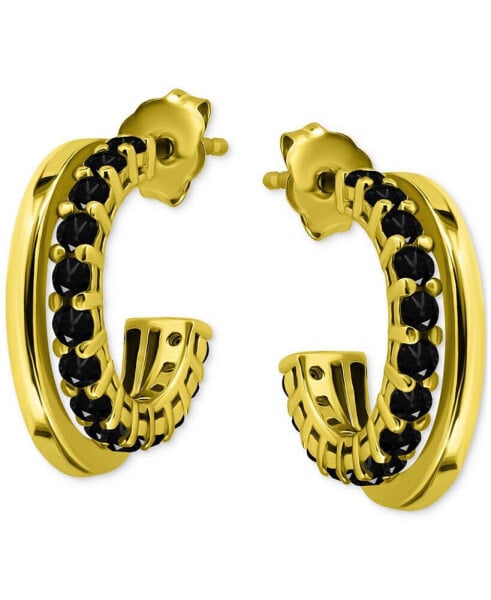 Black Cubic Zirconia Double Small Hoop Earrings in 18k Gold-Plated Sterling Silver, 0.625", Created for Macy's