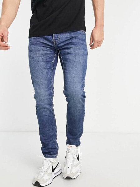 Джинсы ONLY & SONS – Узкие джинсы в стиранный средне-синий