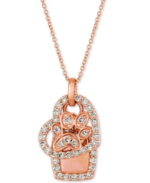 Le Vian nude™ Diamond Heart & Paw 20" Pendant Necklace (1/3 ct. t.w.) in 14k Rose Gold
