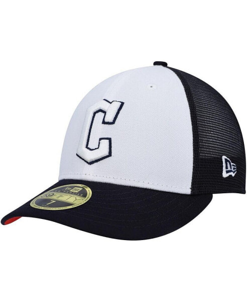 Бейсболка для тренировок New Era мужская белая синяя Cleveland Guardians 2023 On-Field Batting Practice Low Profile 59FIFTY Fitted Hat