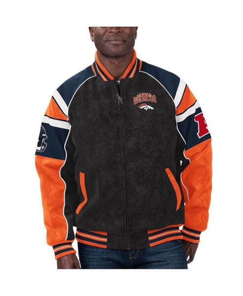 Men's Black Denver Broncos Faux Suede Raglan Full-Zip Varsity Jacket