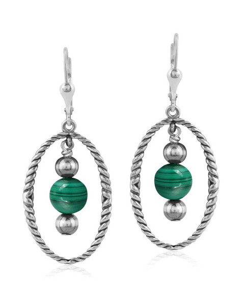 Sterling Silver Rope and Gemstone Bead Drop Earrings