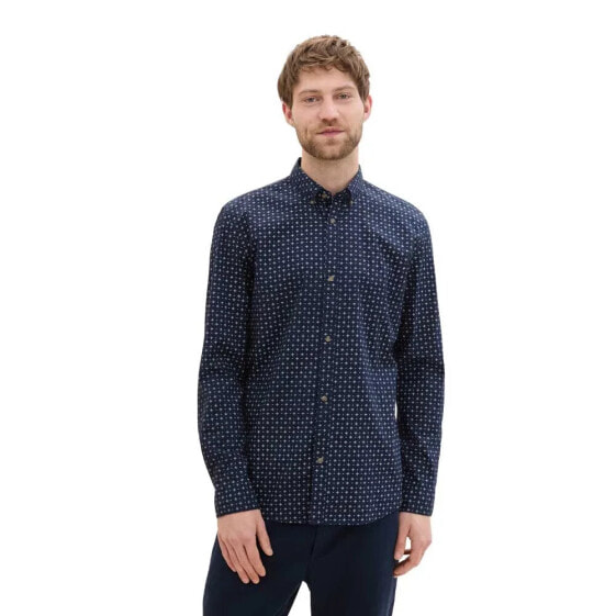 TOM TAILOR Fitted Printed Poplin long sleeve shirt