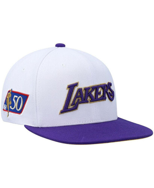 Men's White and Purple Los Angeles Lakers Hardwood Classics 50th Anniversary Snapback Hat