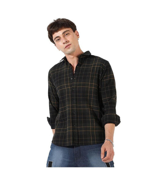 Men's Dark Green Checkered Regular Fit Casual Shirt