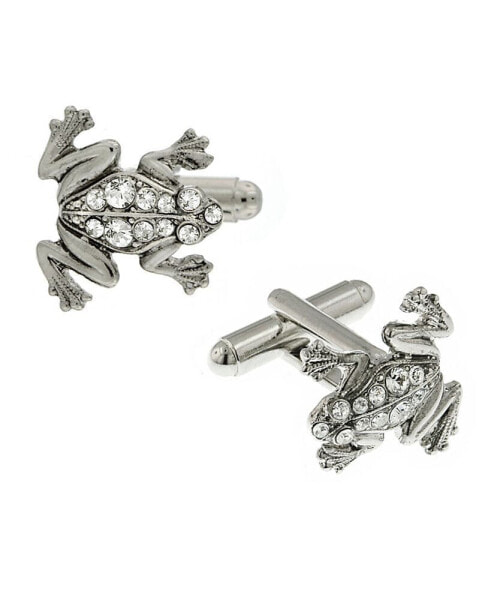 Jewelry Silver-Tone Crystal Frog Cufflinks