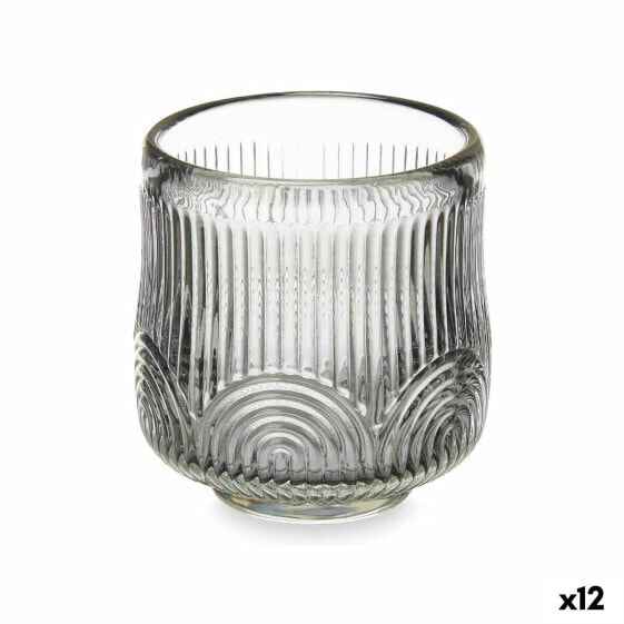 Стеклянный подсвечник серый с лучами 7,5 x 7,8 x 7,5 см (12 штук) Gift Decor Candleholder Stripes Grey Crystal.