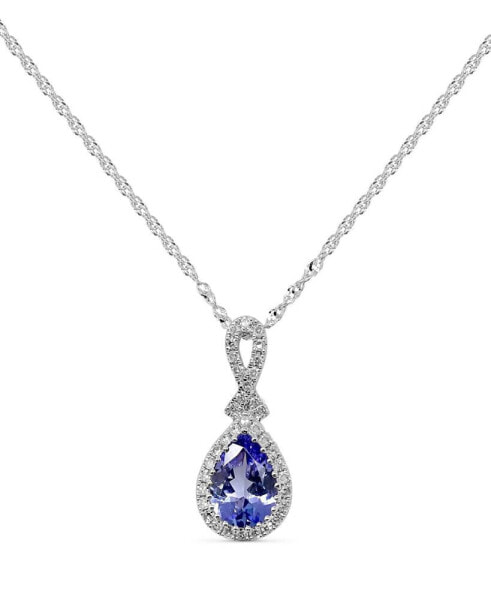 Macy's tanzanite (5/8 ct. tw.) & Diamond (1/10 ct. t.w.) Pear Halo Pendant Necklace in 14k White Gold, 16" + 2" extender