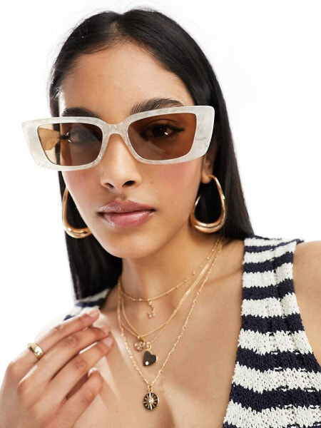 AIRE novae rectangle sunglasses in white marble