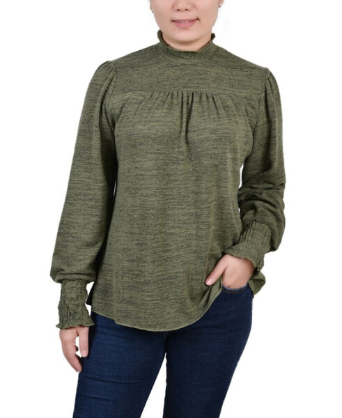 Petite Long Sleeve with Smocking Details Top