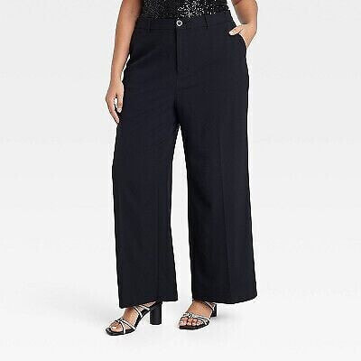 Women's Mid-Rise Wide Leg Pants - Ava & Viv Black 22