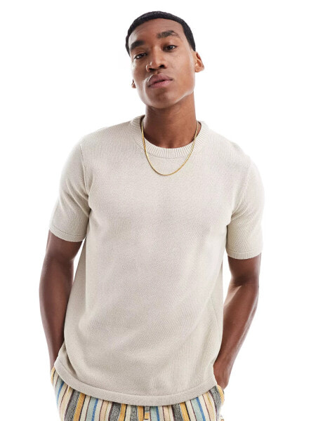 ASOS DESIGN midweight cotton knitted t-shirt in stone