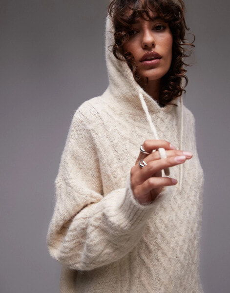 Topshop knitted fluffy hoody in oat