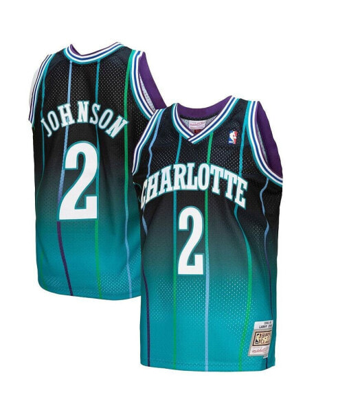 Men's Larry Johnson Teal, Black Charlotte Hornets 1992/93 Hardwood Classics Fadeaway Swingman Player Jersey