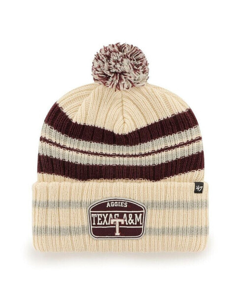 Men's '47 Natural Texas A&M Aggies Hone Patch Cuffed Knit Hat with Pom